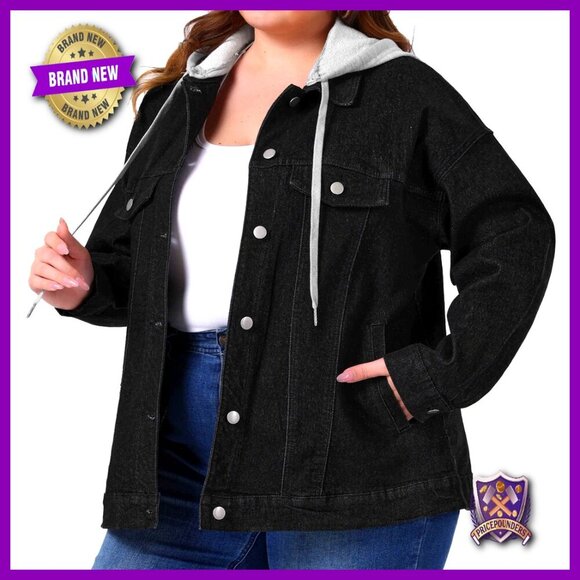 Jackets & Blazers - Oversized Denim Shacket with Detachable Hood Stretchy Fabric Casual Chic Y2K